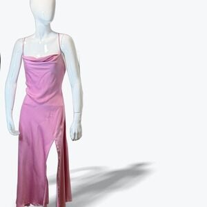 ASTR The Label Midi Dress Gaia Icy Pink Cowl Neck Satin Slip Medium Wedding